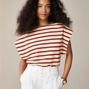 NWT JCrew Boatneck Muscle T-Shirt Mariner Cotton Carter Stripe Sands/Burgundy M
